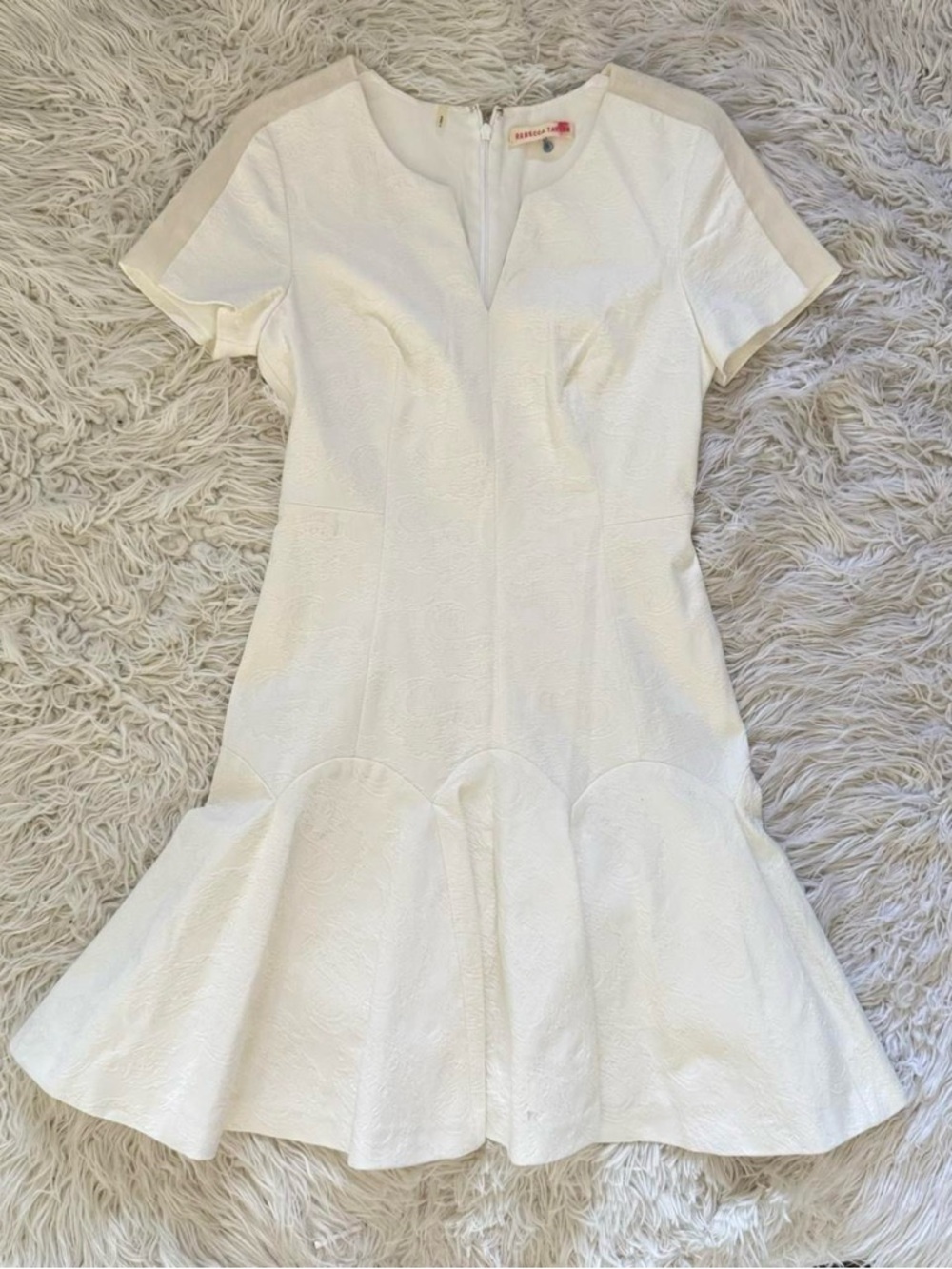 Rebecca Taylor Ivory Textured Short-Sleeve Fit & Flare Midi Dress